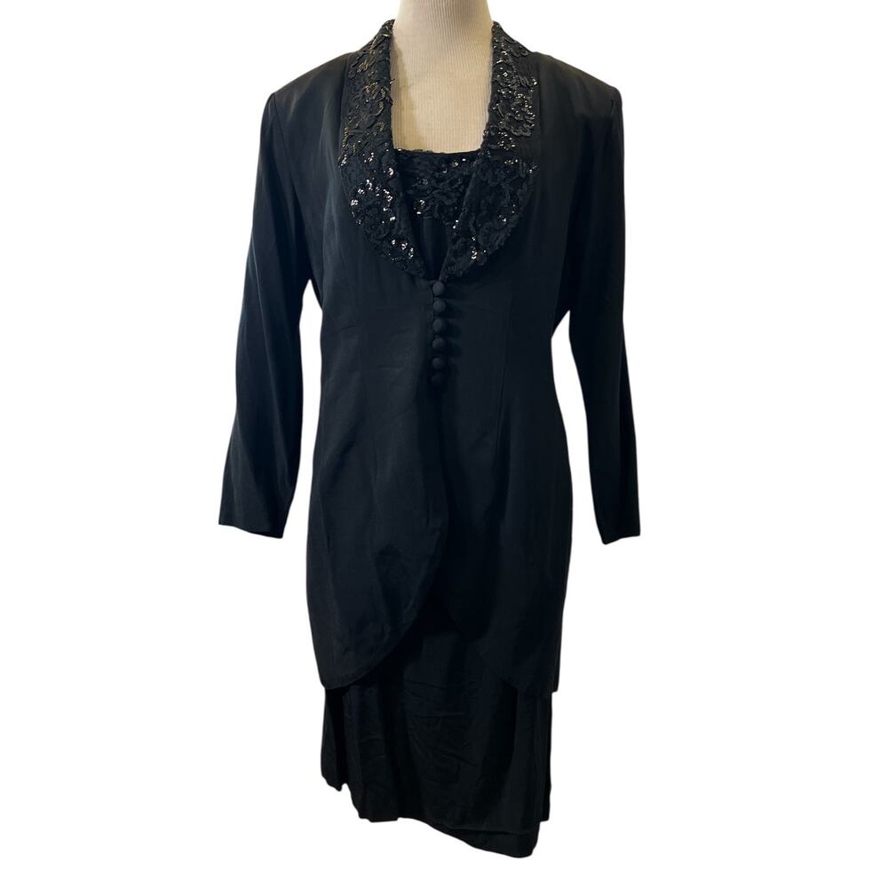Vtg Suit Dress Set Sz M Black Whimsy Goth Bride Somber Cosplay Retro Steampunk